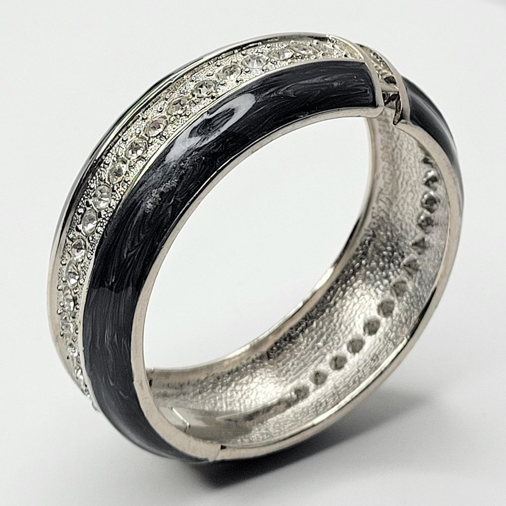 Grey Enamel Wide Hinged Cuff Bangle Bracelet - image 1